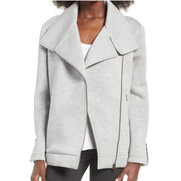 Leith Jackets & Blazers - Leith gray asymmetrical zip up scuba jacket size S
